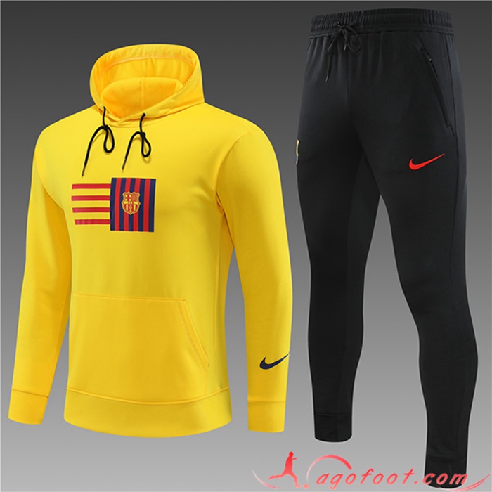 Ensemble Veste A Capuche Survetement de Foot FC Barcelone Enfant Jaune 2023/2024