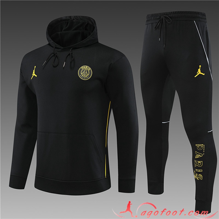 Ensemble Veste A Capuche Survetement de Foot Jordan PSG Enfant Noir 2023/2024