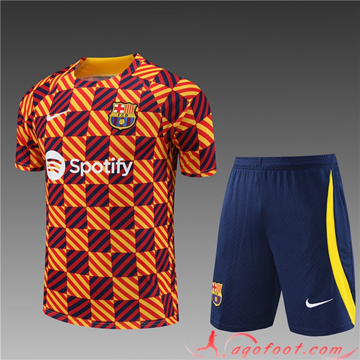Ensemble Training T-Shirts + Shorts Barcelone Enfant Jaune 2023/2024