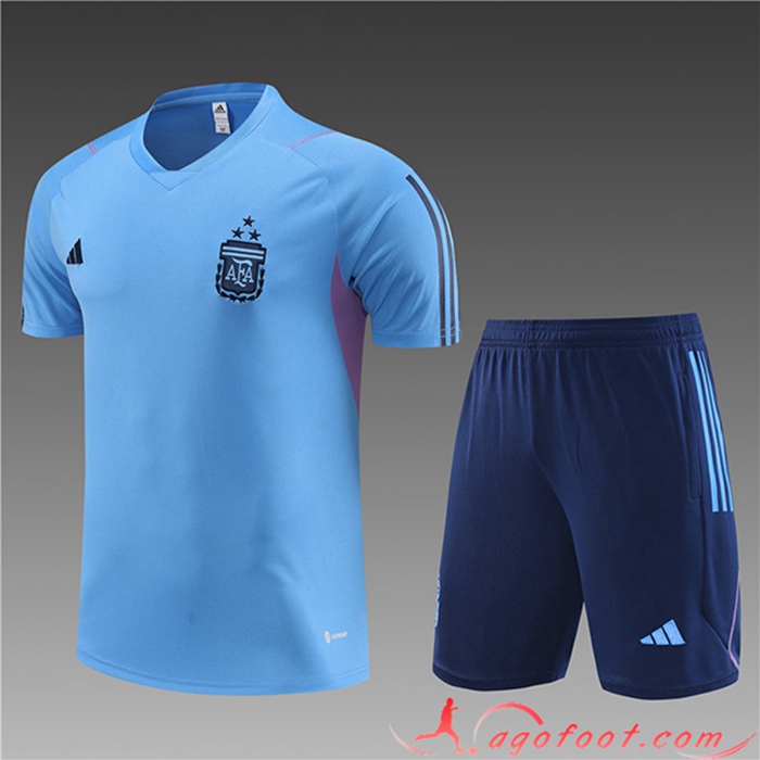 Ensemble Training T-Shirts + Shorts Argentine Enfant Bleu Clair 2023/2024