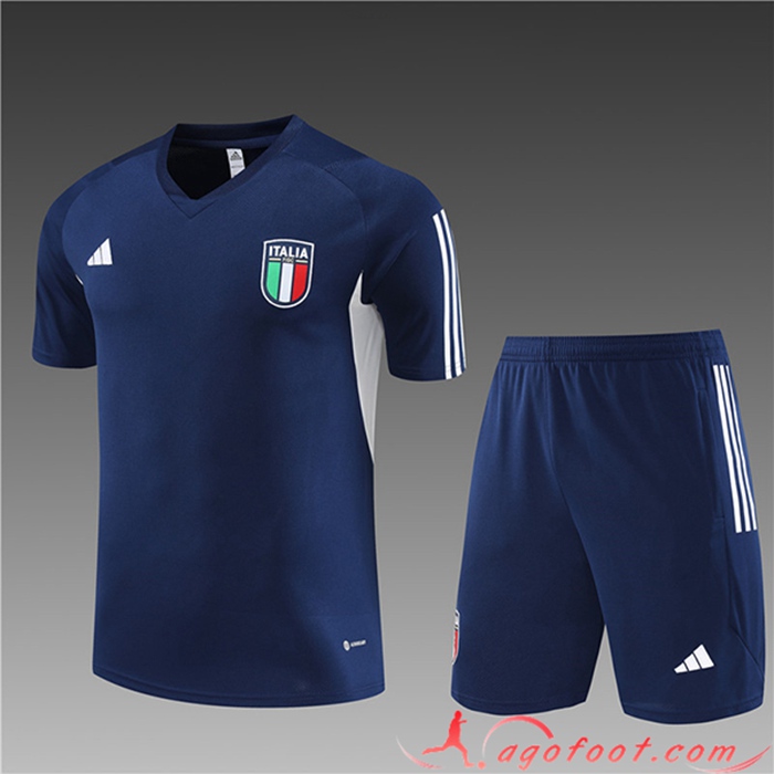 Ensemble Training T-Shirts + Shorts Italie Enfant Noir 2023/2024