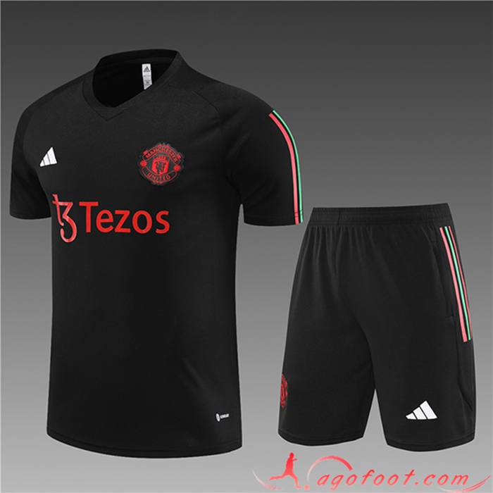 Ensemble Training T-Shirts + Shorts Manchester United Enfant Noir 2023/2024