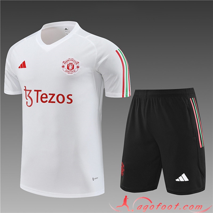 Ensemble Training T-Shirts + Shorts Manchester United Enfant Blanc 2023/2024