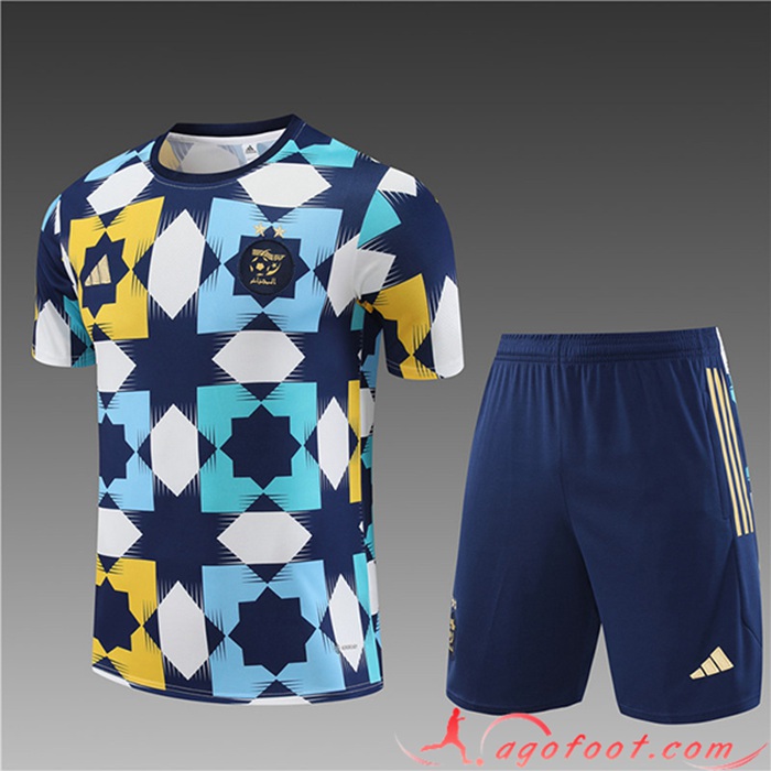 Ensemble Training T-Shirts + Shorts Algérie Enfant Blanc/Bleu 2023/2024