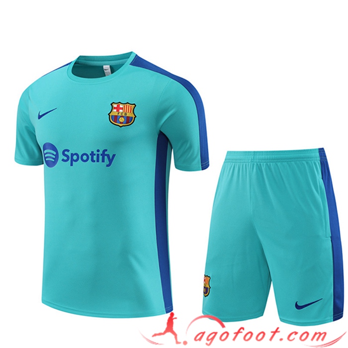 Ensemble Training T-Shirts + Shorts FC Barcelone Bleu Clair 2023/2024