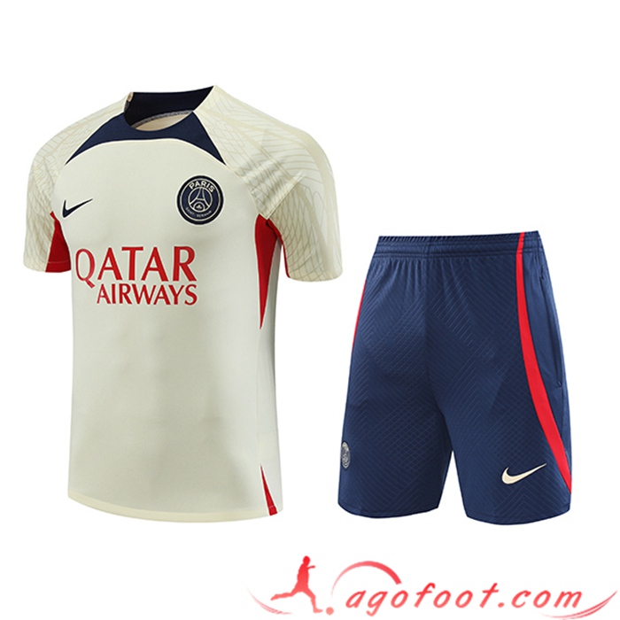 Ensemble Training T-Shirts + Shorts PSG Jaune 2023/2024 -02