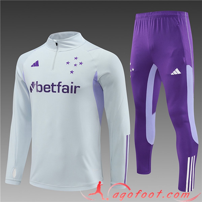Ensemble Survetement de Foot Cruzeiro EC Enfant Gris Clair 2023/2024