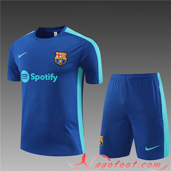 Ensemble Training T-Shirts + Shorts Barcelone Enfant Bleu 2023/2024