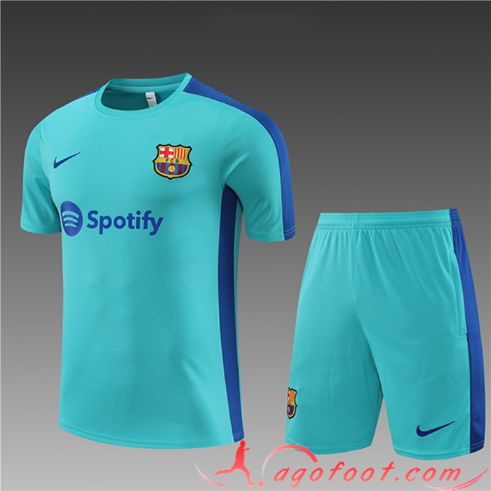Ensemble Training T-Shirts + Shorts Barcelone Enfant Bleu Clair 2023/2024