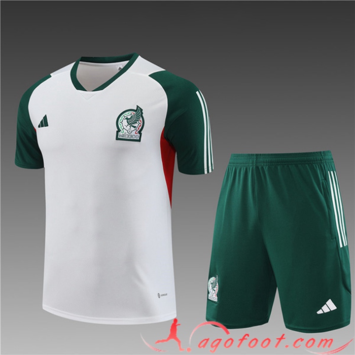 Ensemble Training T-Shirts + Shorts Mexique Enfant Blanc 2023/2024