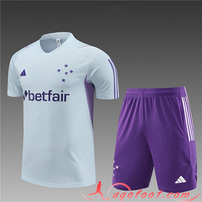 Ensemble Training T-Shirts + Shorts Cruzeiro Enfant Gris Clair 2023/2024