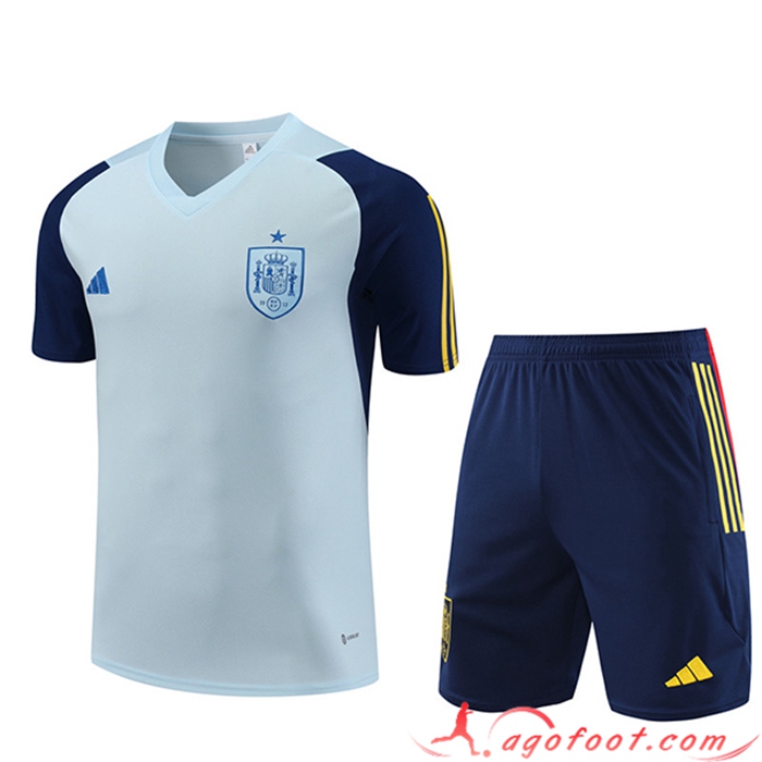 Ensemble Training T-Shirts + Shorts Espagne Bleu Clair 2023/2024 -02