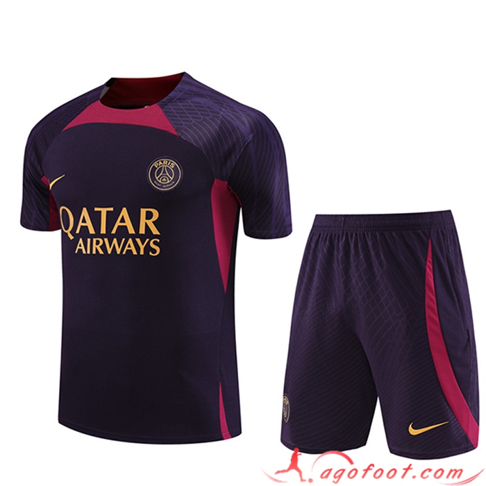 Ensemble Training T-Shirts + Shorts PSG Bleu/Pourpre 2023/2024