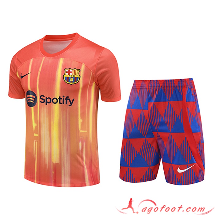 Ensemble Training T-Shirts + Shorts FC Barcelone Orange 2023/2024