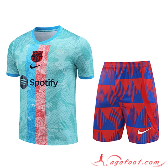 Ensemble Training T-Shirts + Shorts FC Barcelone Bleu Clair 2023/2024 -02