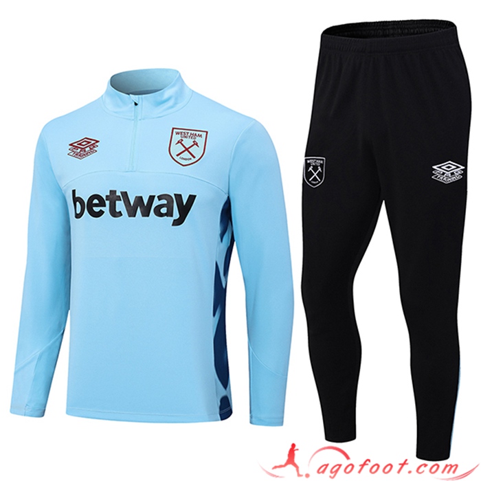 Ensemble Survetement de Foot West Ham Bleu Clair 2023/2024