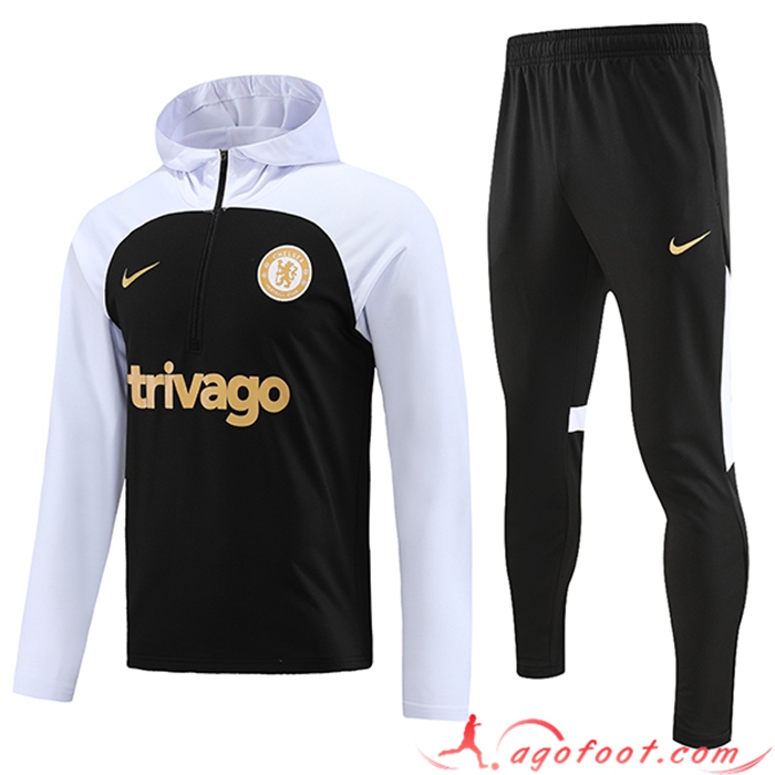 Ensemble Survetement Veste A Capuche FC Chelsea Noir/Blanc 2023/2024