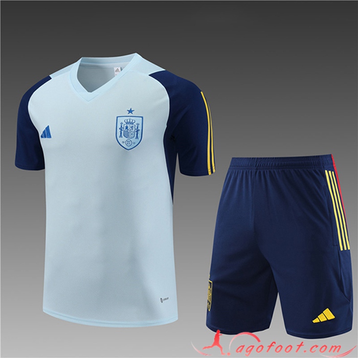 Ensemble Training T-Shirts + Shorts Espagne Enfant Bleu Clair 2023/2024