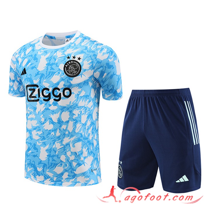 Ensemble Training T-Shirts + Shorts Ajax Bleu Clair 2023/2024