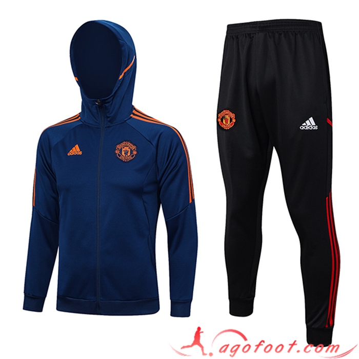 Ensemble Survetement Veste A Capuche Coupe-Vent Manchester United Bleu Marine 2023/2024