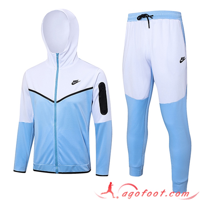 Ensemble Survetement Veste A Capuche Coupe-Vent Nike Bleu/Blanc 2023/2024
