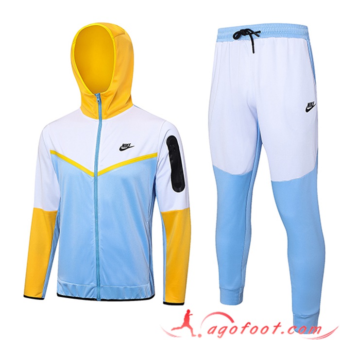 Ensemble Survetement Veste A Capuche Coupe-Vent Nike Bleu/Blanc/Jaune 2023/2024