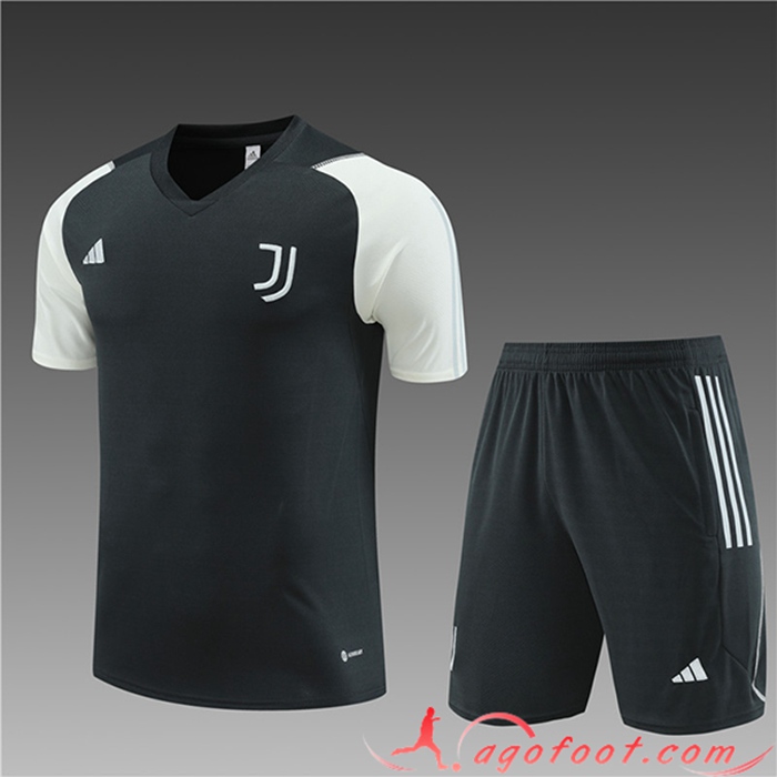 Ensemble Training T-Shirts + Shorts Juventus Enfant Gris Foncé 2023/2024