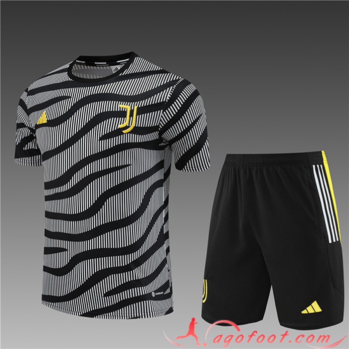 Ensemble Training T-Shirts + Shorts Juventus Enfant Gris/Noir 2023/2024