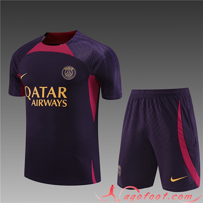 Ensemble Training T-Shirts + Shorts PSG Enfant Pourpre 2023/2024