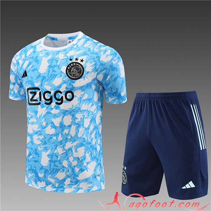 Ensemble Training T-Shirts + Shorts Ajax Enfant Bleu Clair 2023/2024