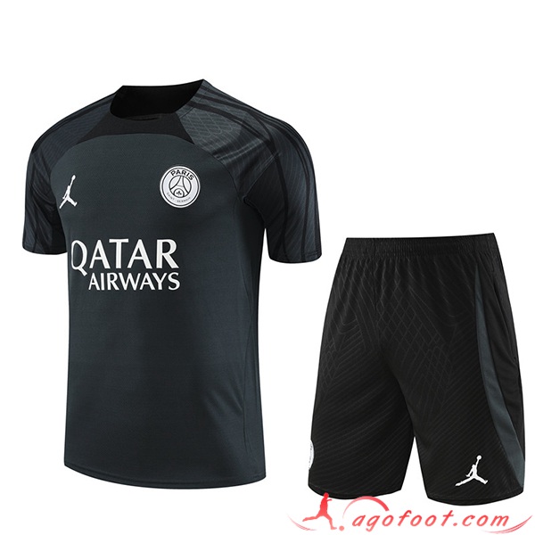 Ensemble Training T-Shirts + Shorts Jordan PSG Gris Foncé 2023/2024