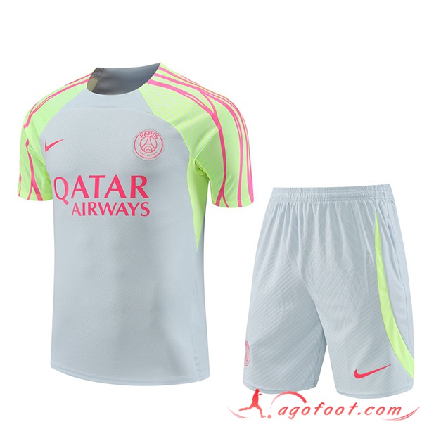 Ensemble Training T-Shirts + Shorts PSG Gris Clair 2023/2024
