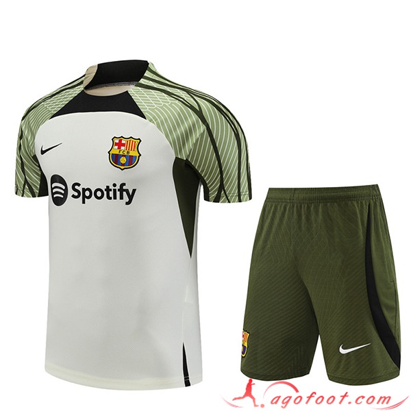 Ensemble Training T-Shirts + Shorts FC Barcelone Blanc/Vert 2023/2024
