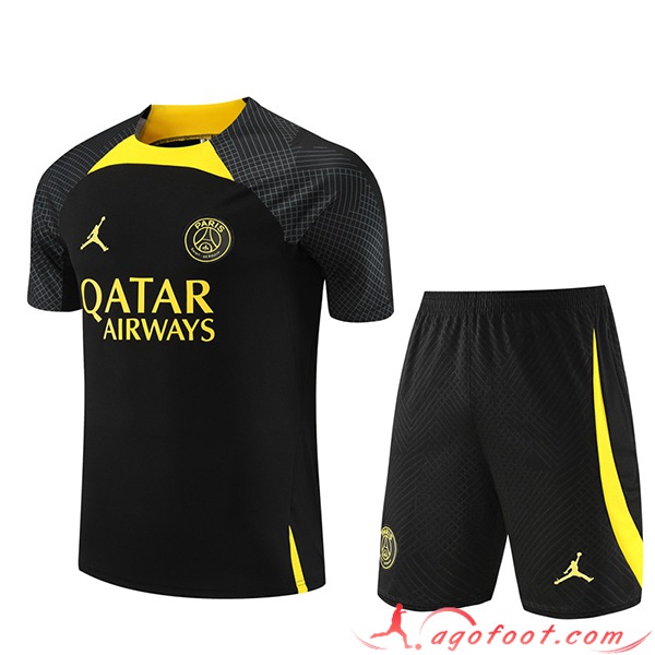 Ensemble Training T-Shirts + Shorts Jordan PSG Noir/Jaune 2023/2024