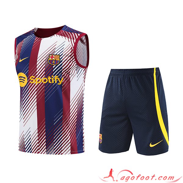Ensemble Training Debardeur + Shorts FC Barcelone Blanc/Bleu/Rouge 2023/2024