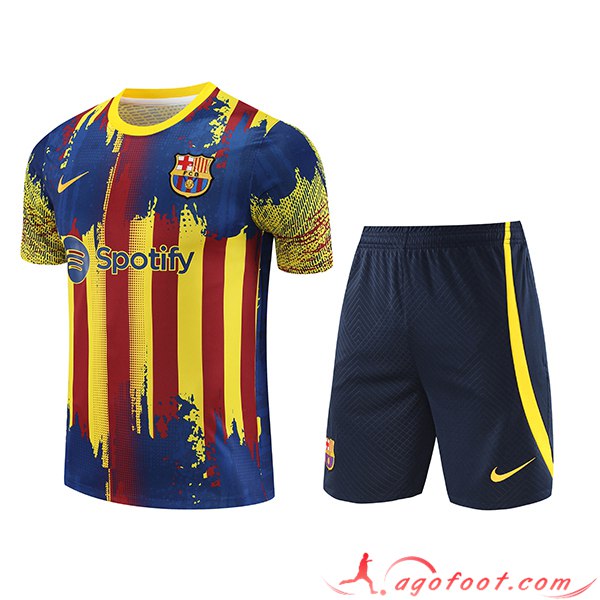 Ensemble Training T-Shirts + Shorts Jordan FC Barcelone Rouge/Jaune/Bleu 2023/2024