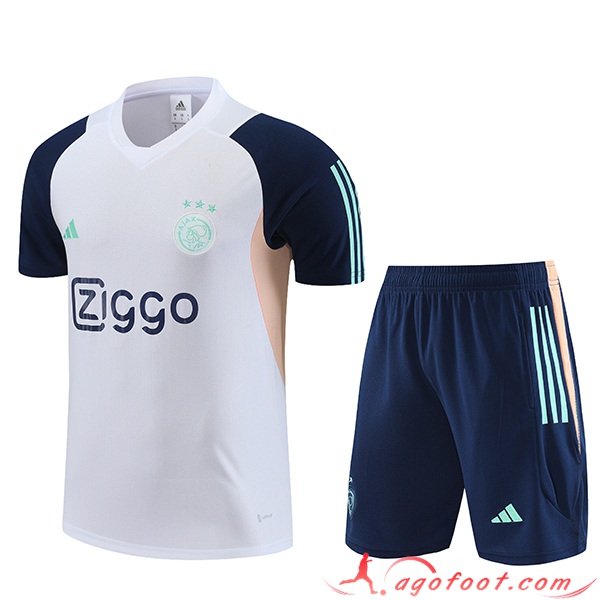 Ensemble Training T-Shirts + Shorts Ajax Blanc 2023/2024
