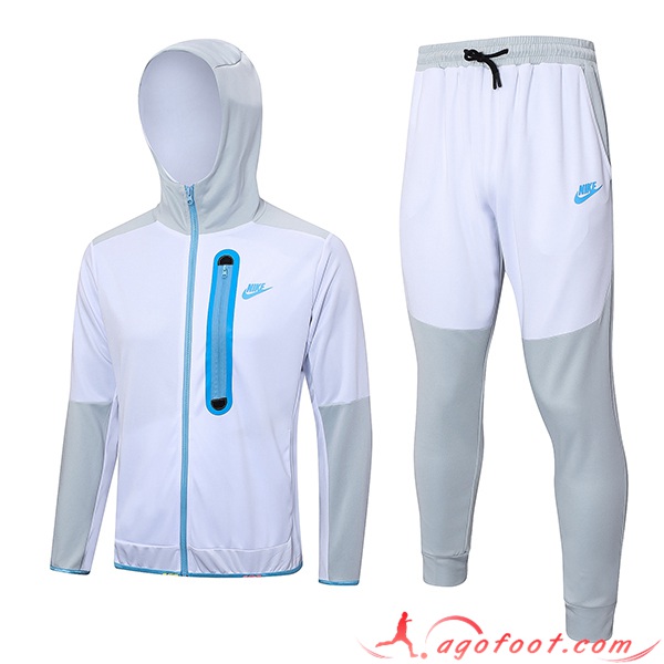 Ensemble Survetement Veste A Capuche Coupe-Vent Nike Blanc 2023/2024 -02