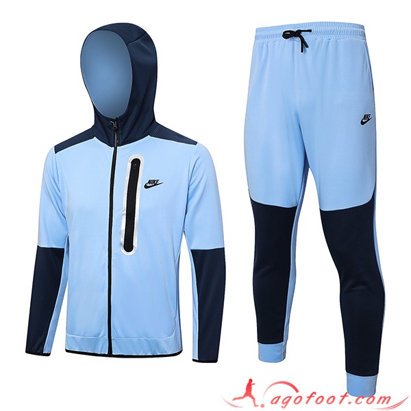Ensemble Survetement Veste A Capuche Coupe-Vent Nike Bleu Clair 2023/2024 -02