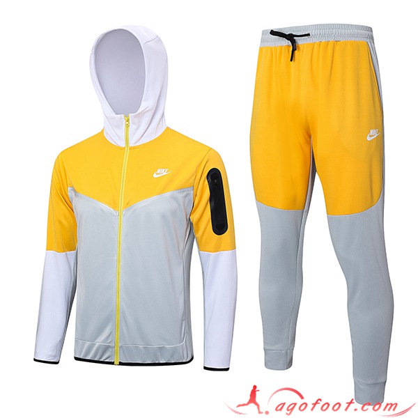 Ensemble Survetement Veste A Capuche Coupe-Vent Nike Gris/Jaune 2023/2024