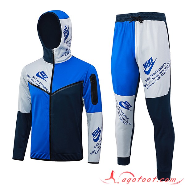 Ensemble Survetement Veste A Capuche Coupe-Vent Nike Bleu 2023/2024 -02