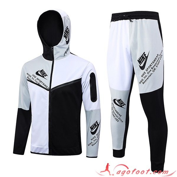 Ensemble Survetement Veste A Capuche Coupe-Vent Nike Noir/Blanc 2023/2024