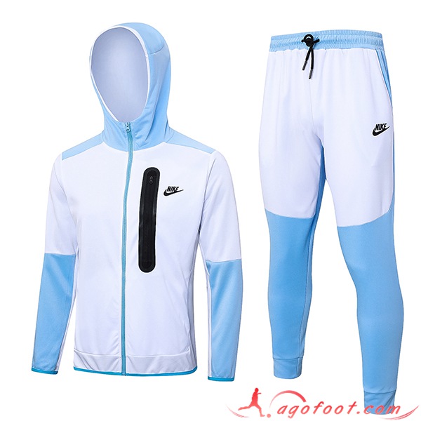 Ensemble Survetement Veste A Capuche Coupe-Vent Nike Blanc/Bleu 2023/2024