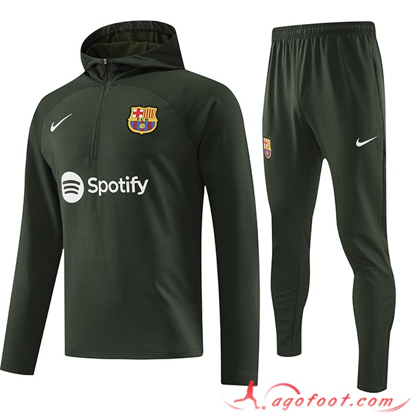 Ensemble Survetement Veste A Capuche FC Barcelone Vert 2023/2024
