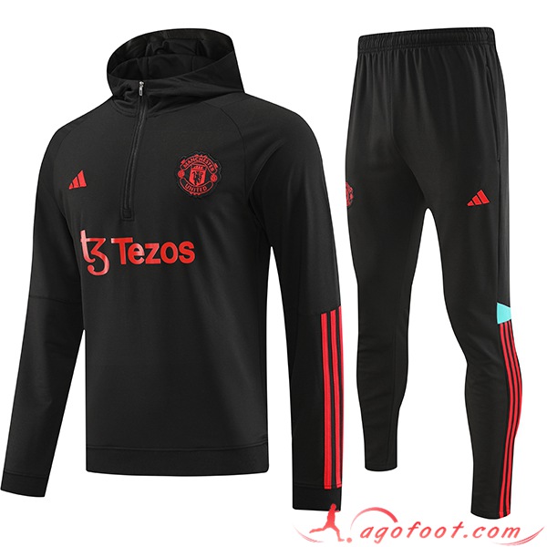 Ensemble Survetement Veste A Capuche Manchester United Noir 2023/2024