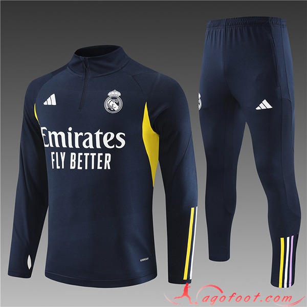 Ensemble Survetement de Foot Real Madrid Enfant Bleu Marine 2023/2024