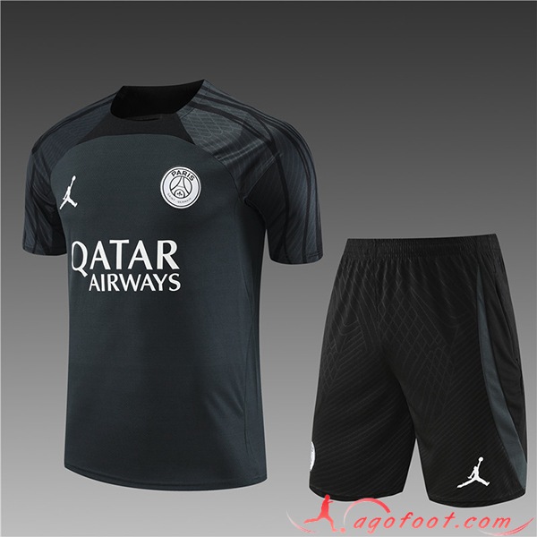 Ensemble Training T-Shirts + Shorts Jordan PSG Enfant Gris Foncé 2023/2024