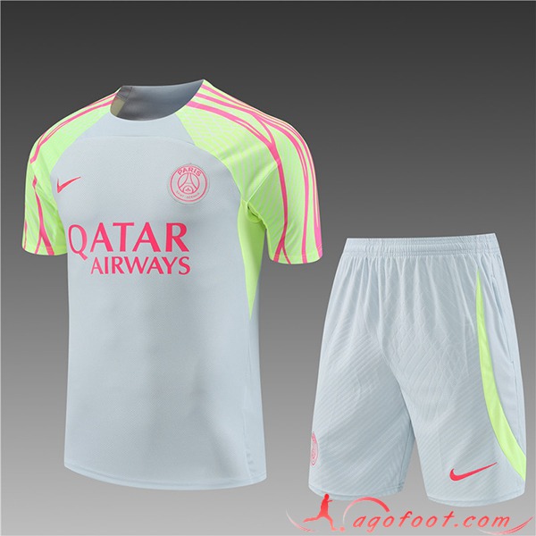Ensemble Training T-Shirts + Shorts PSG Enfant Gris Clair 2023/2024