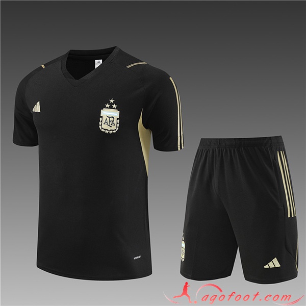 Ensemble Training T-Shirts + Shorts Argentin Enfant Noir 2023/2024