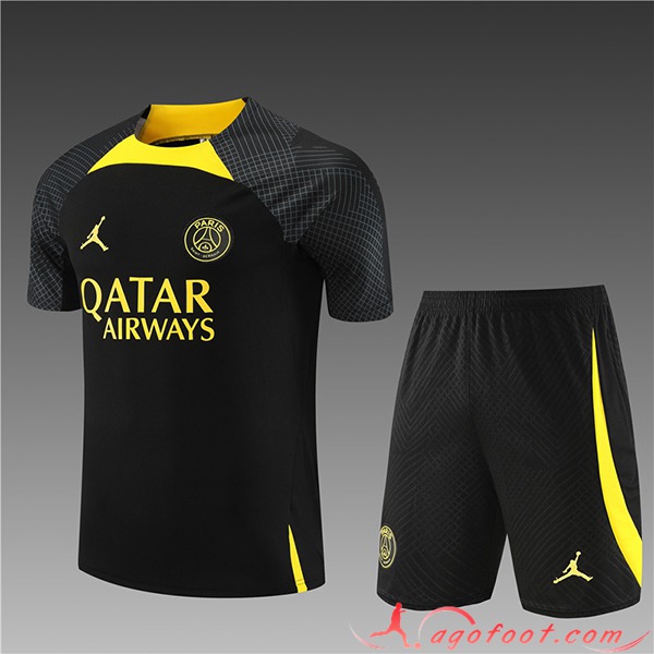 Ensemble Training T-Shirts + Shorts Jordan PSG Enfant Noir/Jaune 2023/2024